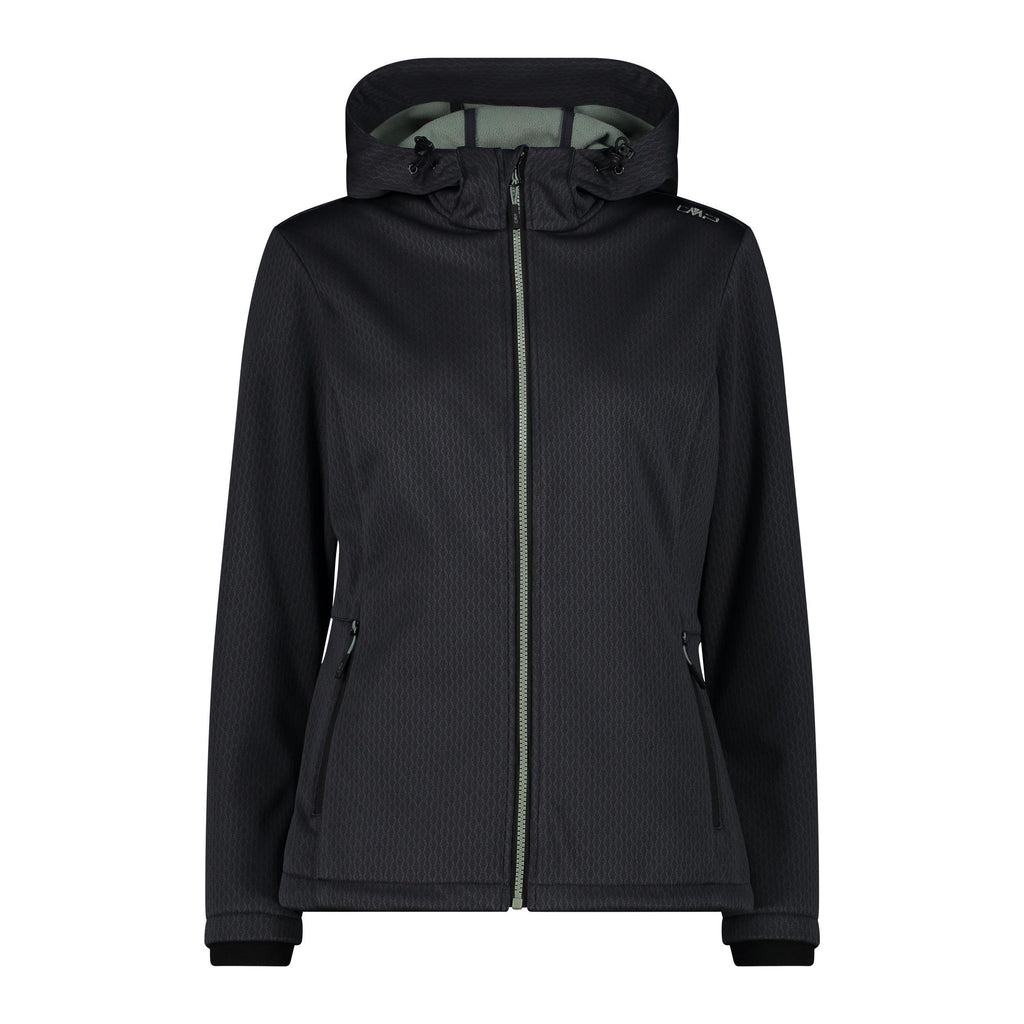 CMP Damen Softshell-Jacke Fix Hood – Vorderansicht mit Reißverschluss und fester Kapuze in antracite