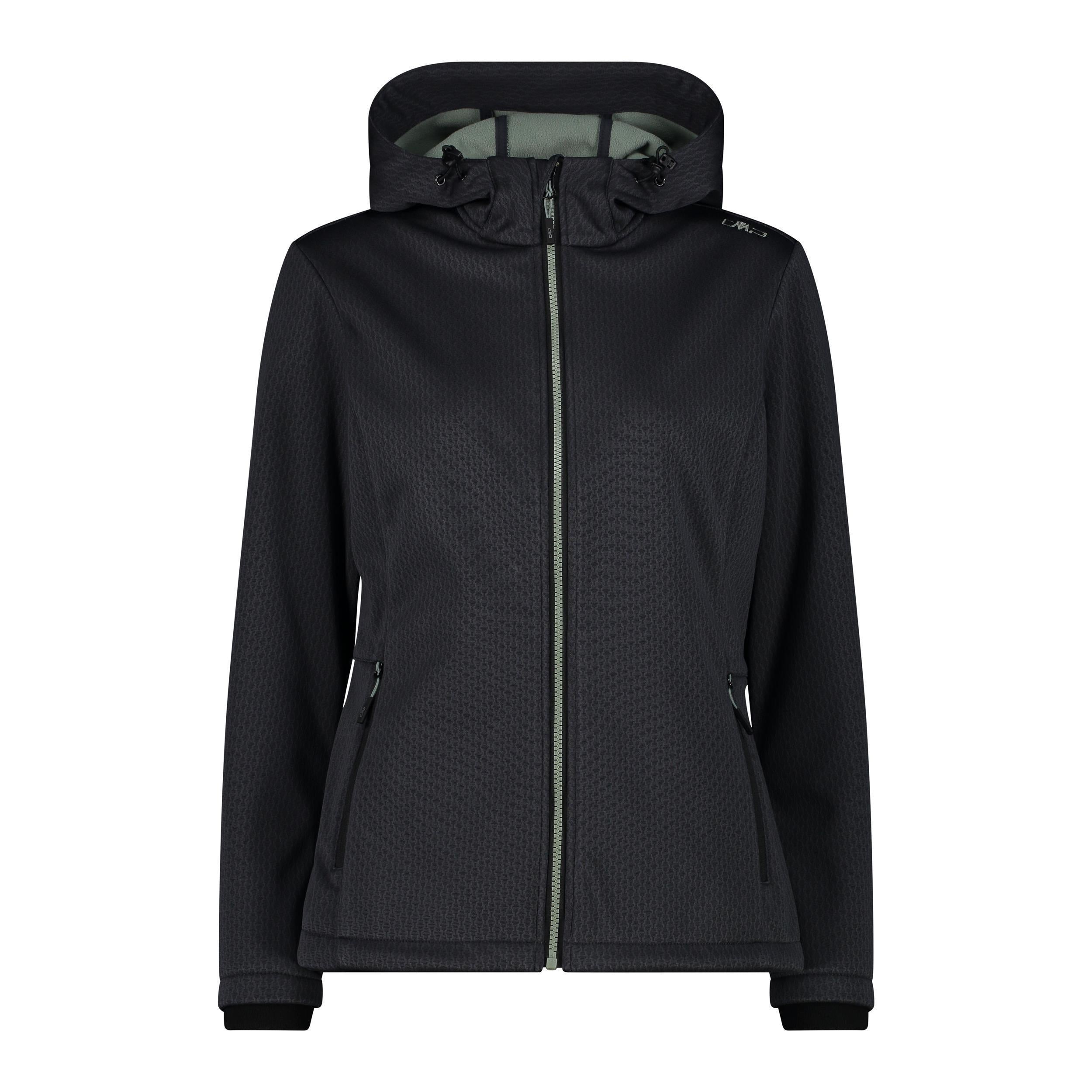 CMP Damen Softshell-Jacke Fix Hood – Vorderansicht mit Reißverschluss und fester Kapuze in antracite