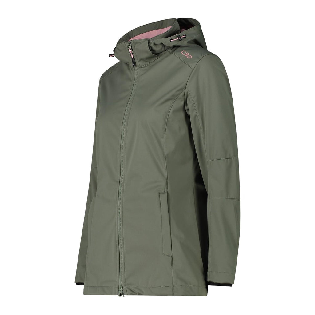 Taillierte Seitenansicht der leichten Softshelljacke mit Kontrastfutter
