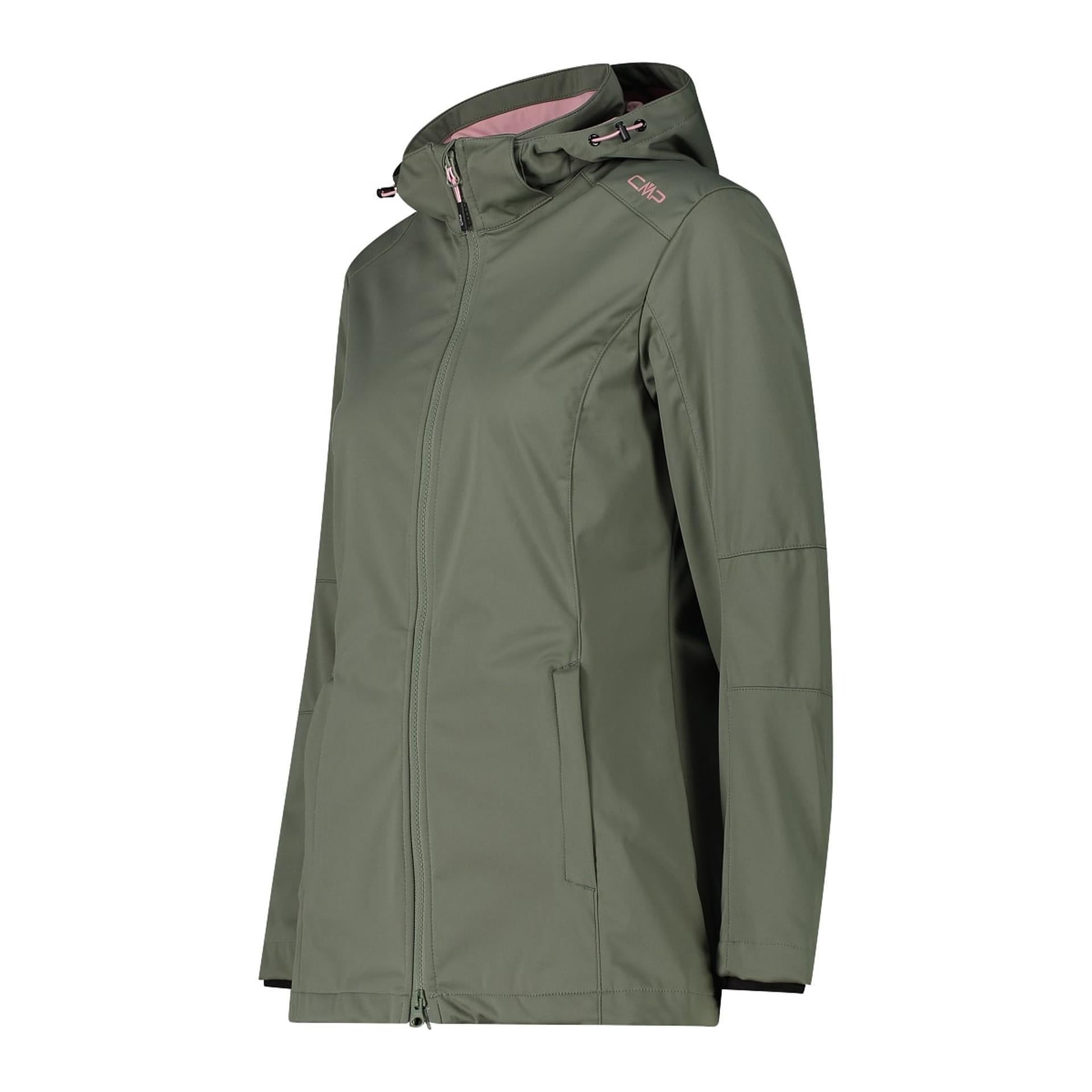 Taillierte Seitenansicht der leichten Softshelljacke mit Kontrastfutter