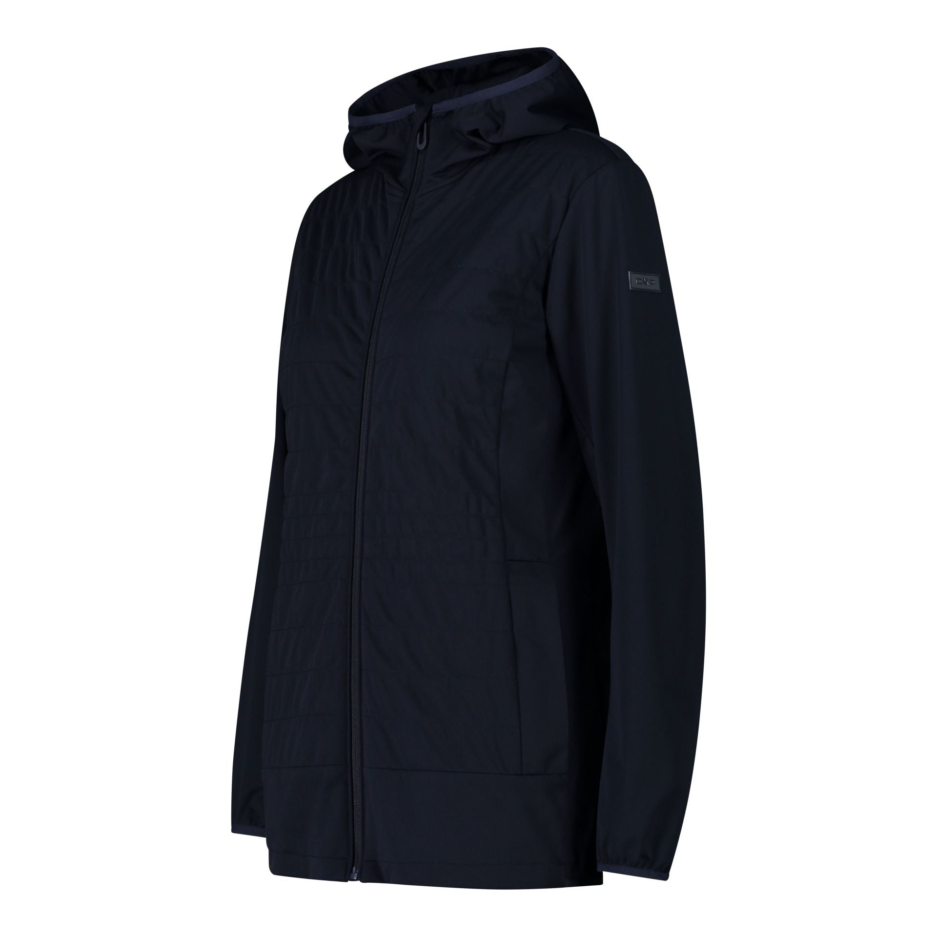 Seitenansicht elastische Damen Softshell-Jacke mit Taschen
