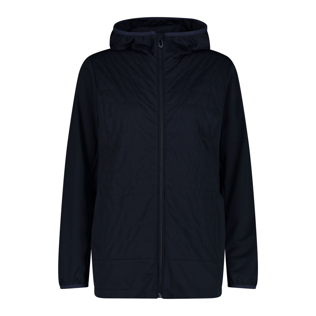 Vorderansicht Damen Softshell-Jacke mit Wattierung und Kapuze