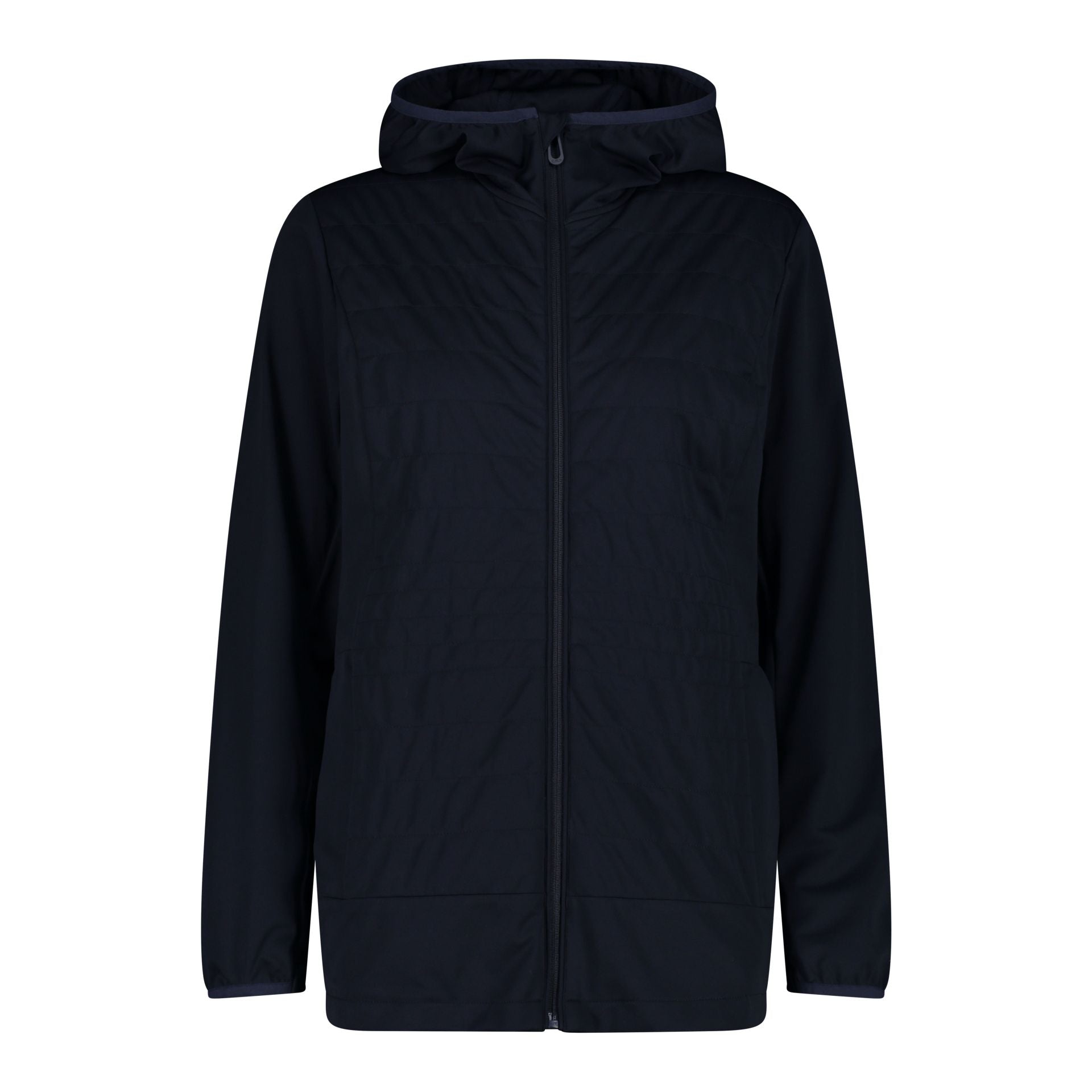 Vorderansicht Damen Softshell-Jacke mit Wattierung und Kapuze