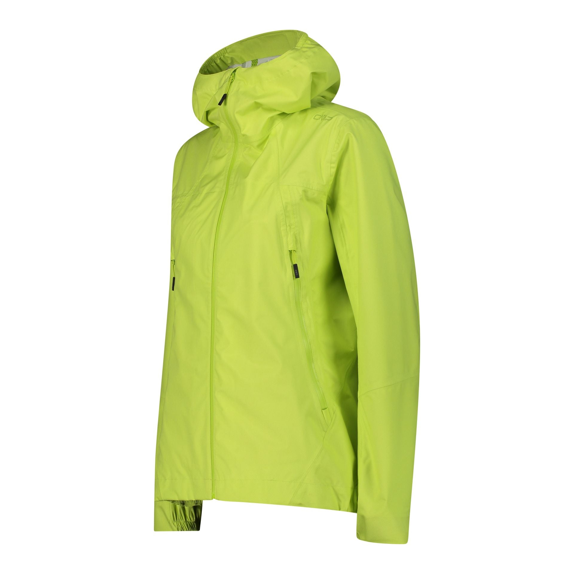 Seitenansicht leichte wasserdichte Damen Hardshelljacke mit Kapuze