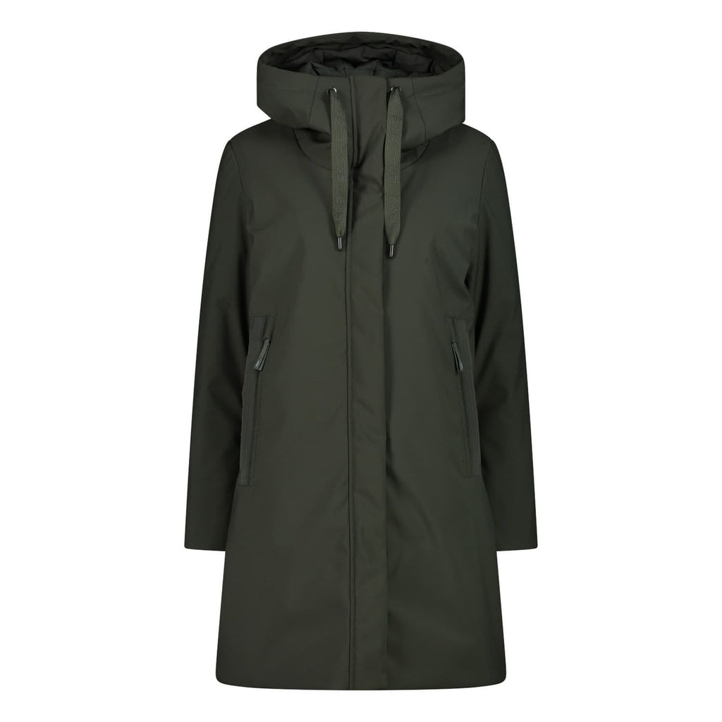 Vorderansicht Damen Mantel Fix Hood Forest mit Kapuze
