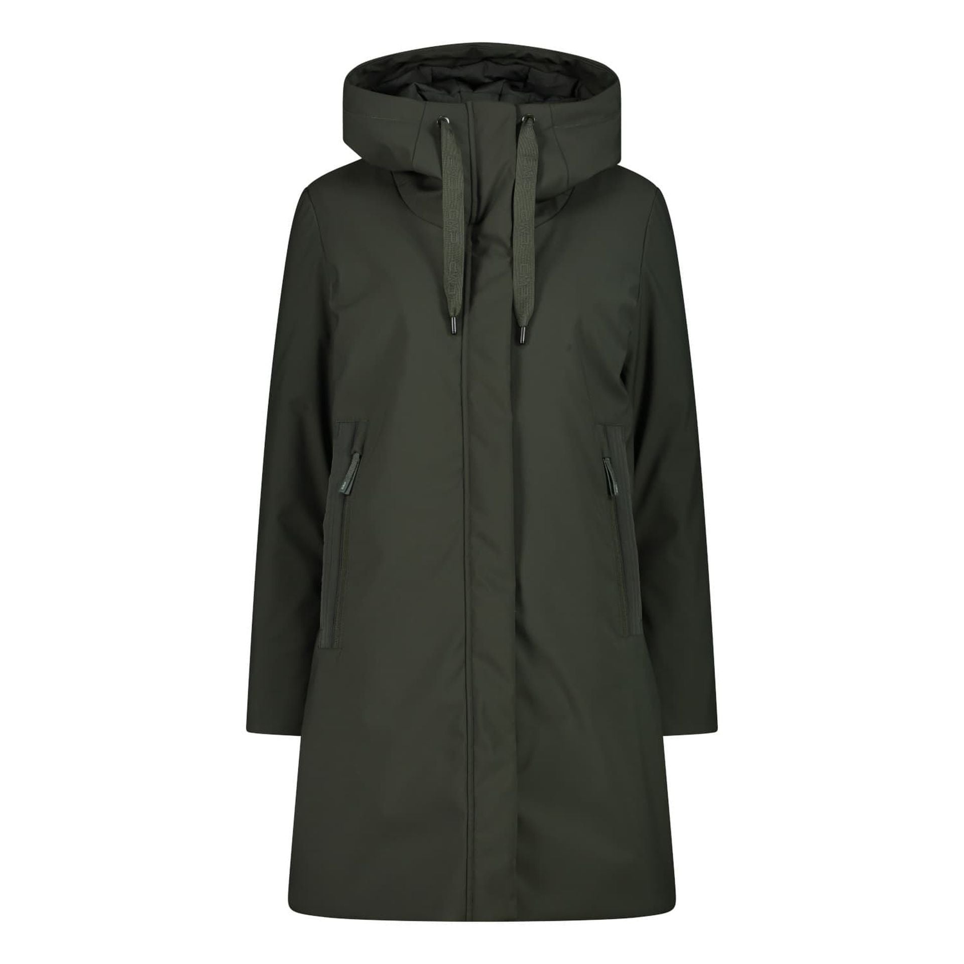 Vorderansicht Damen Mantel Fix Hood Forest mit Kapuze
