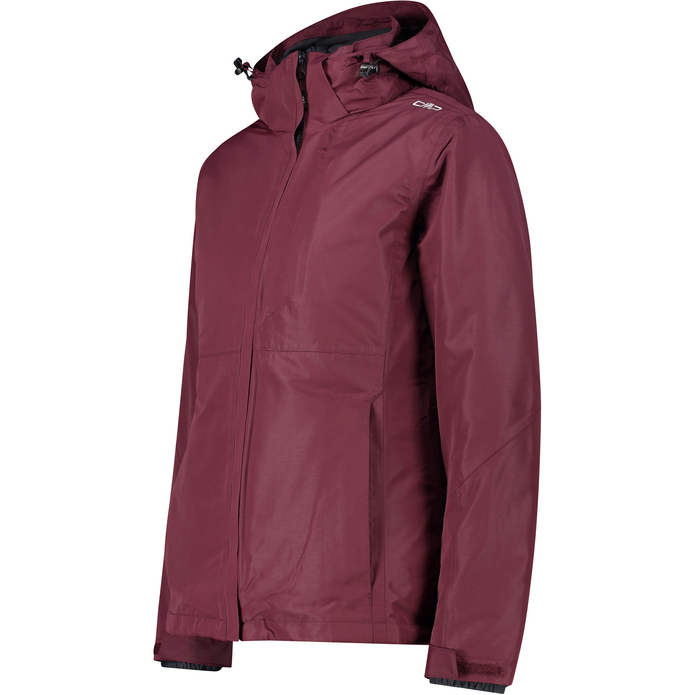 Damen Outdoorjacke burgundy – Seitenansicht mit kombinierter Innenjacke
