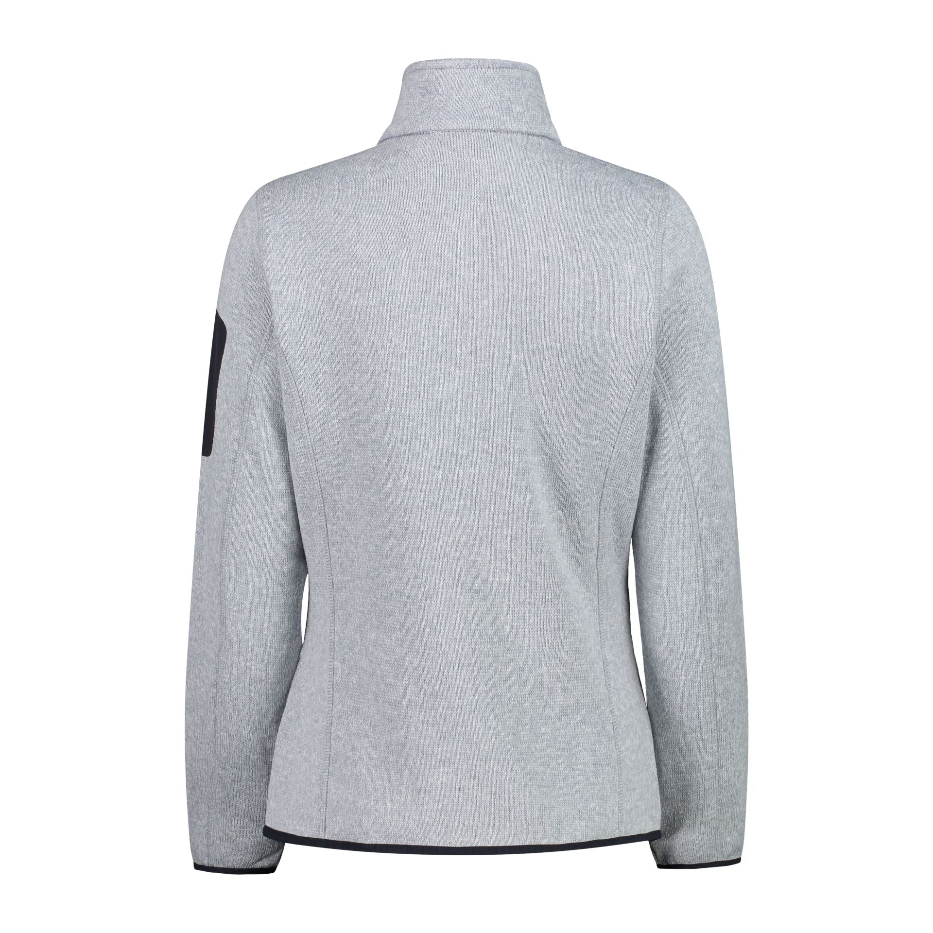 Seitenansicht der melierten KnitTech Damenjacke mit Reißverschlusstaschen