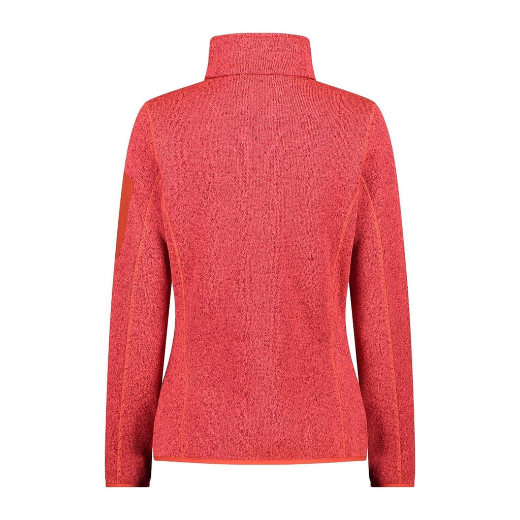 Rückansicht der CMP Damen-Fleecejacke in Rot mit elastischem Saum