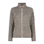 Damen Fleecejacke in meliertem Beige mit Frontreißverschluss und zwei Seitentaschen