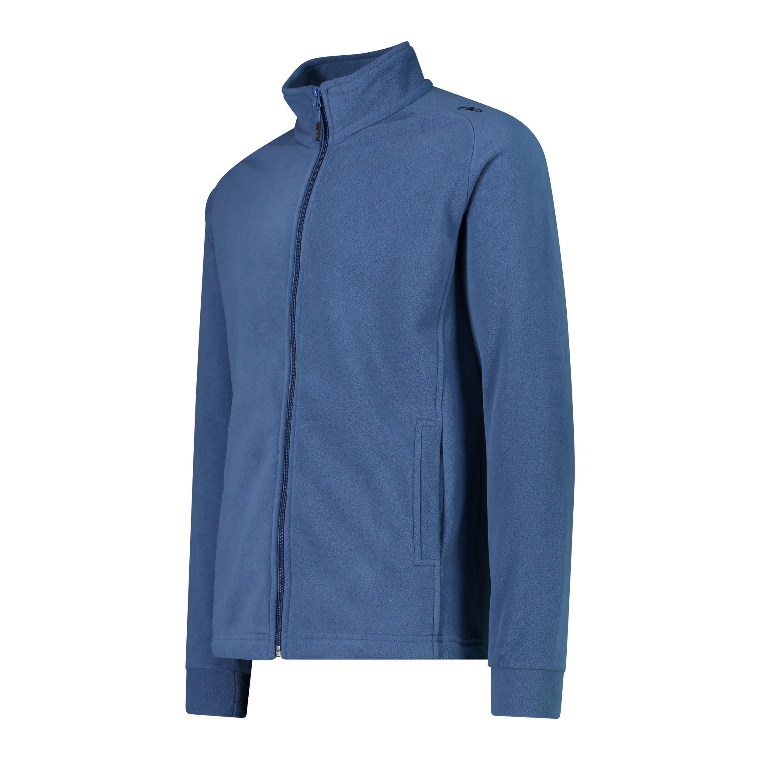 Seitenprofil der blauen Fleecejacke für Herren mit Seitentaschen