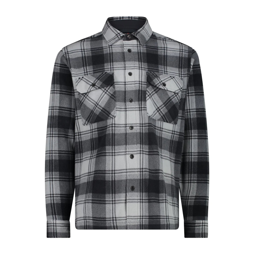 CMP Herren Fleecehemd alluminio – Vorderansicht mit Knopfleiste & Brusttaschen im Karodesign