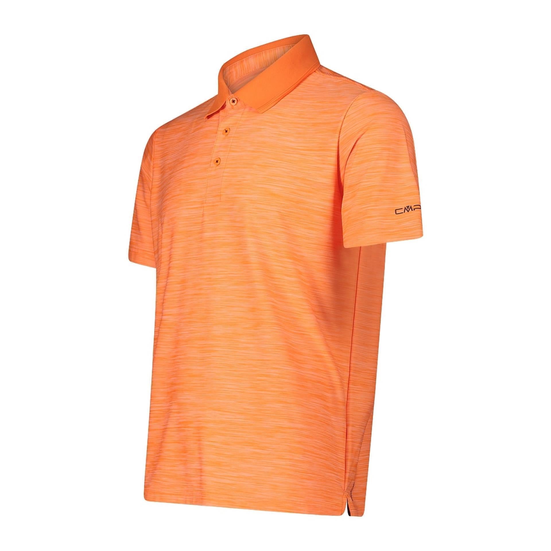 Herren Melange-Stretch-Poloshirt – Seitenansicht mit Seitenschlitz und kurzen Ärmeln