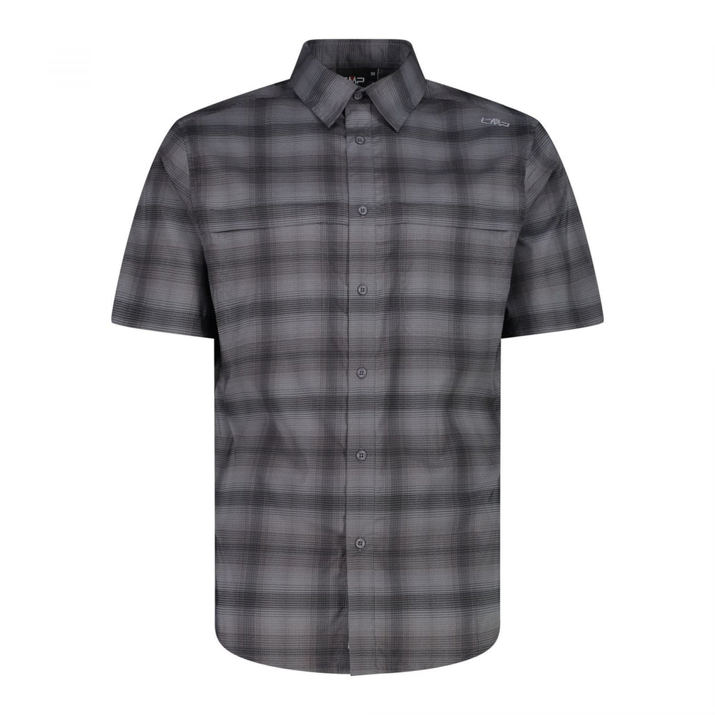 Herren Funktionshemd antracite-graffite – Vorderansicht mit Karomuster und Knopfleiste