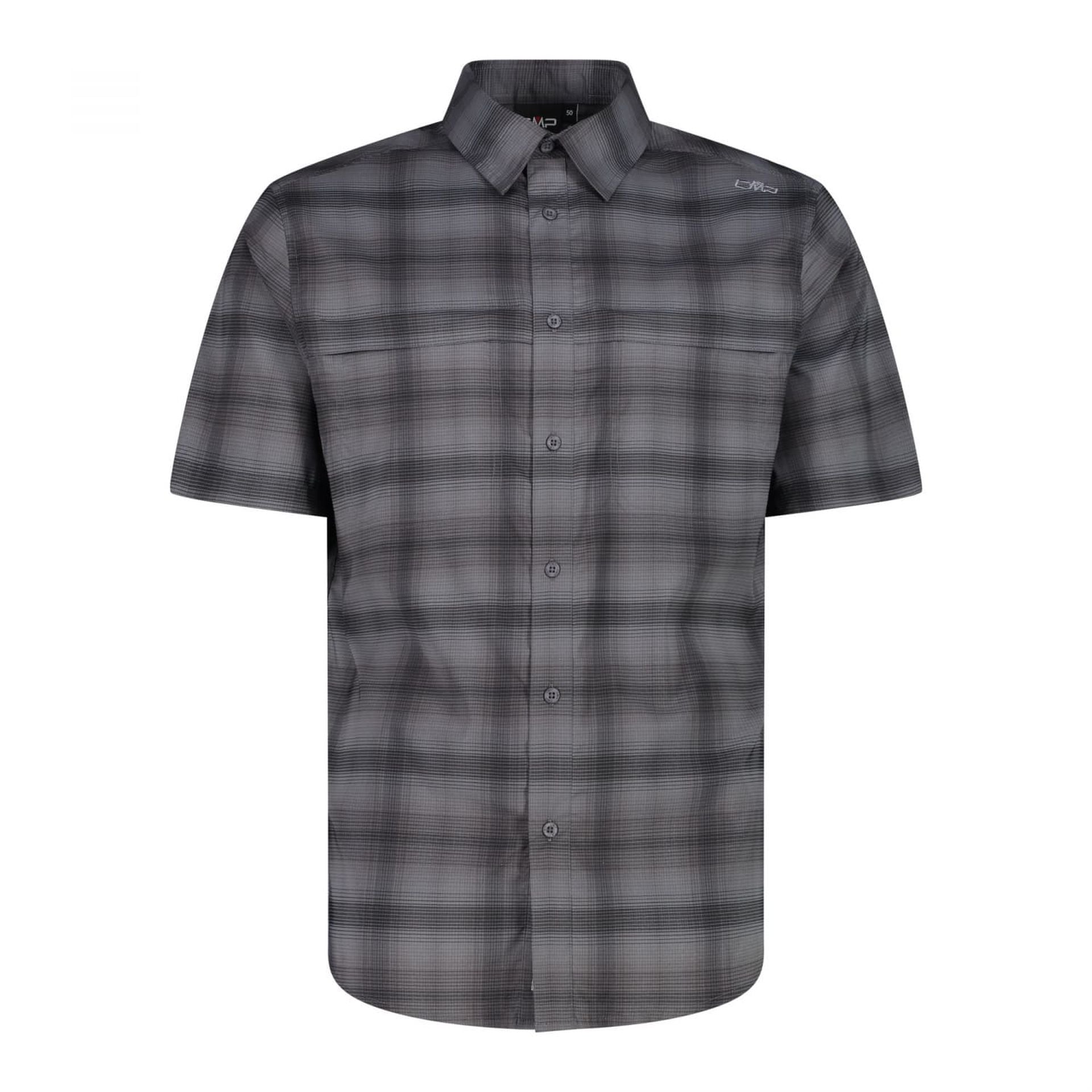 Herren Funktionshemd antracite-graffite – Vorderansicht mit Karomuster und Knopfleiste