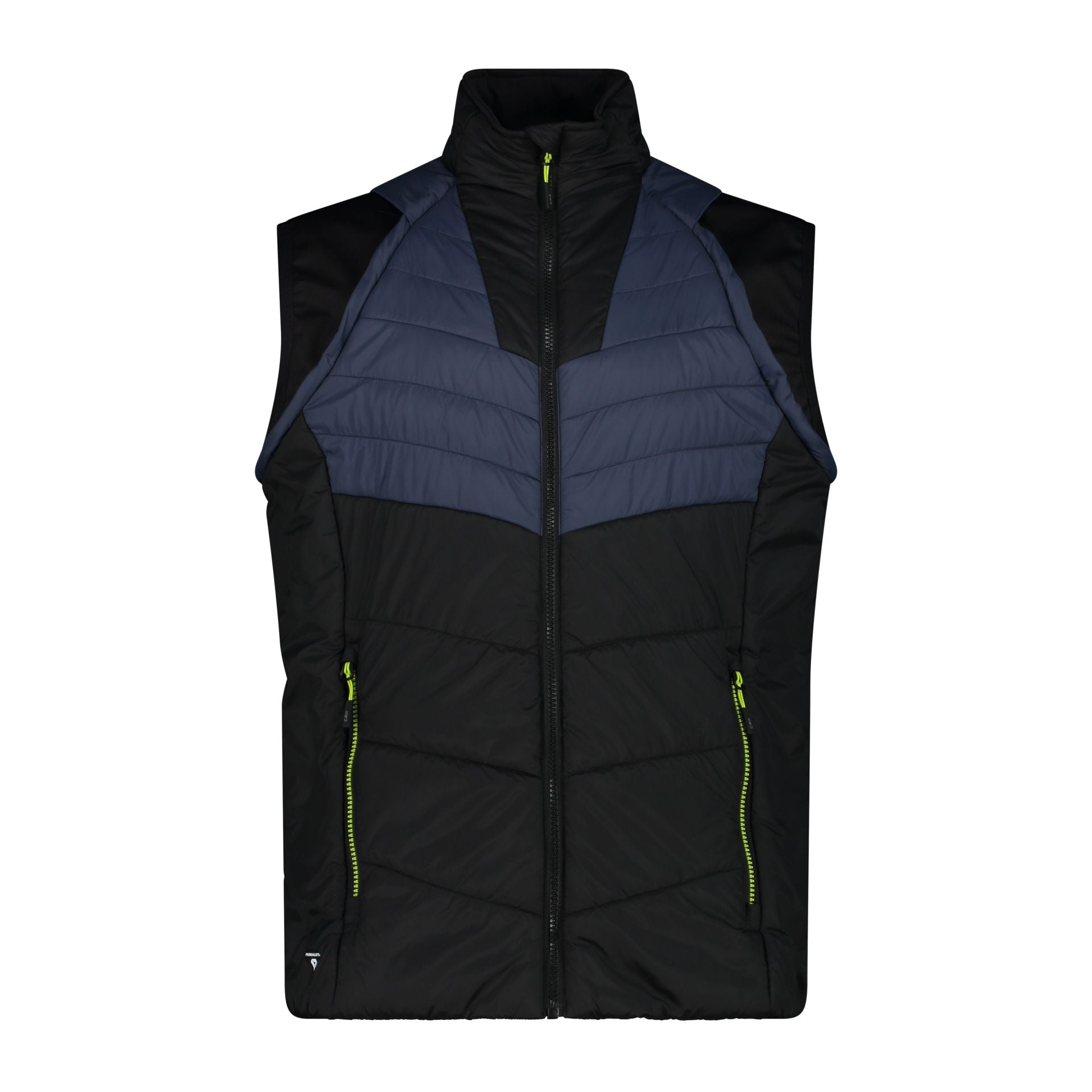 Vorderansicht ohne Ärmel – Herren Steppweste mit Reißverschlusstaschen und winddichtem Kragen
