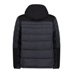 Rückenansicht der wetterfesten Herrenjacke mit elastischen Bündchen und fest integrierter Kapuze