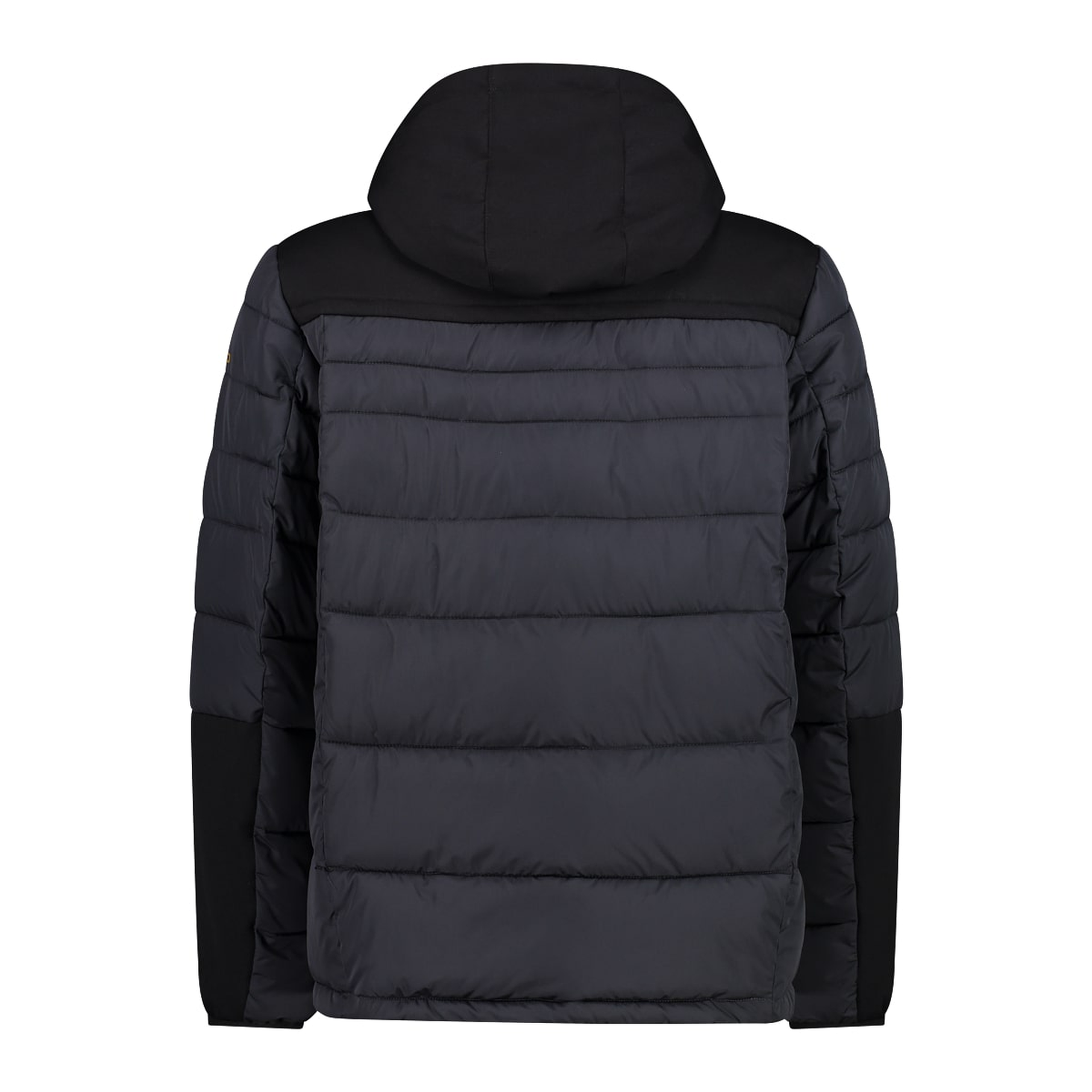 Rückenansicht der wetterfesten Herrenjacke mit elastischen Bündchen und fest integrierter Kapuze