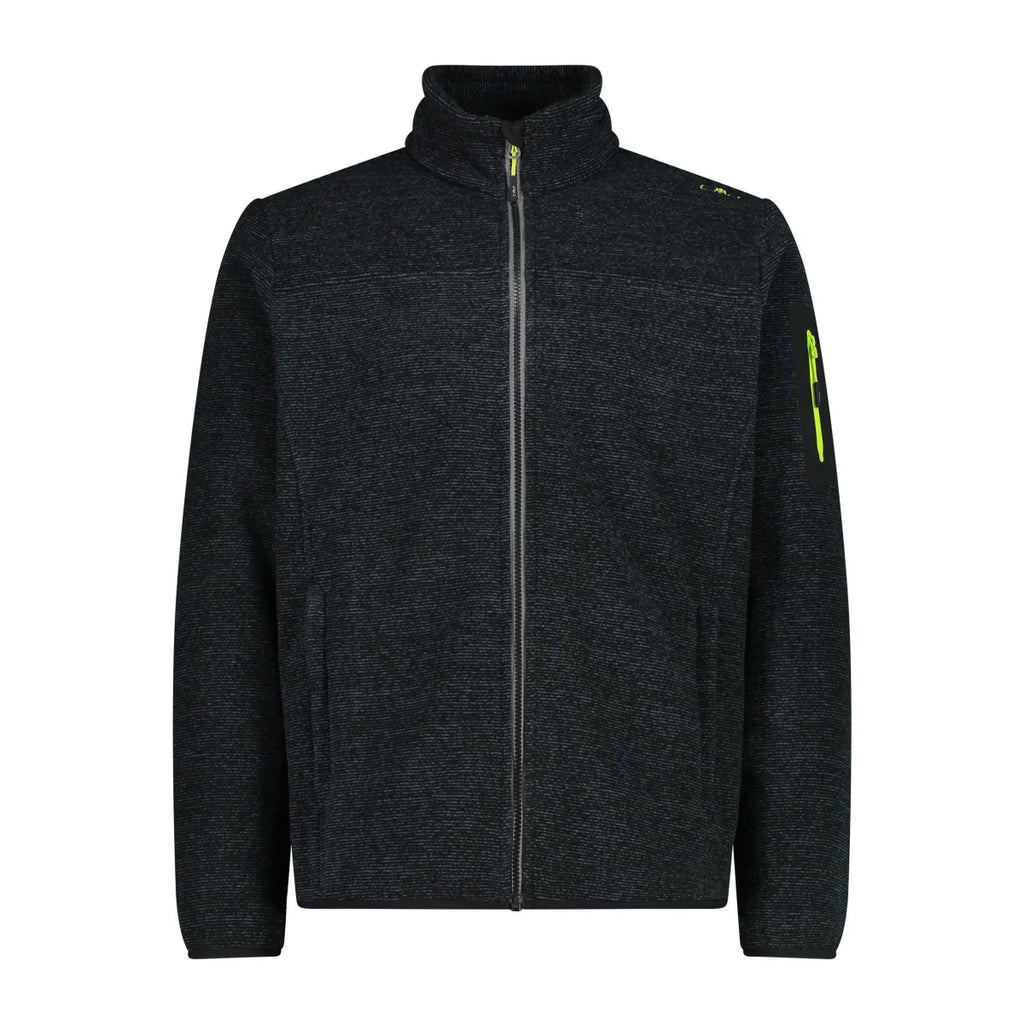CMP Fleecejacke Herren – Vorderansicht in nero-acido mit Reißverschluss & Seitentaschen