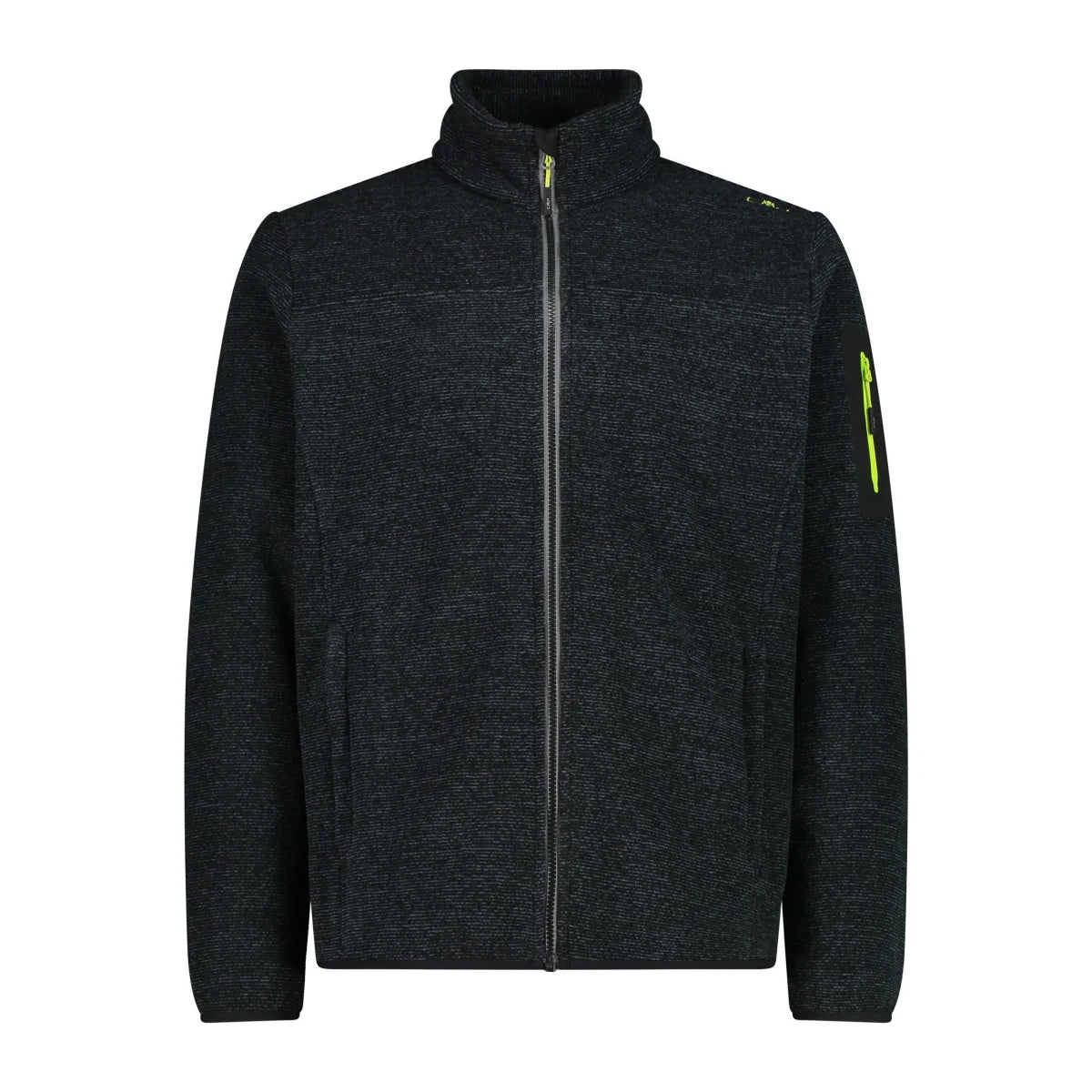 CMP Fleecejacke Herren – Vorderansicht in nero-acido mit Reißverschluss & Seitentaschen