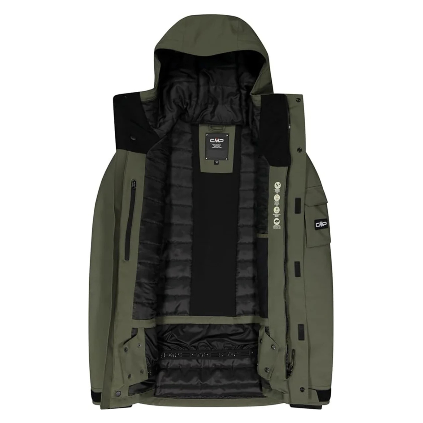 Innenansicht CMP Herrenjacke Fix Hood – HighLoft®-Futter, Schneefang, Reißverschluss-Innentasche und Meshfach sichtbar