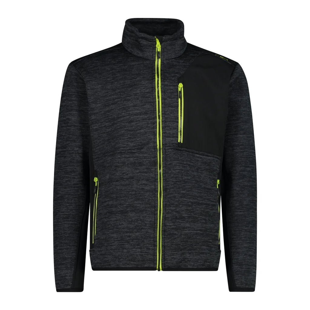 CMP Herren Jacquard Knit-Tech Jacke black melange – Vorderansicht mit Reißverschluss