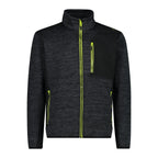 CMP Herren Jacquard Knit-Tech Jacke black melange – Vorderansicht mit Reißverschluss