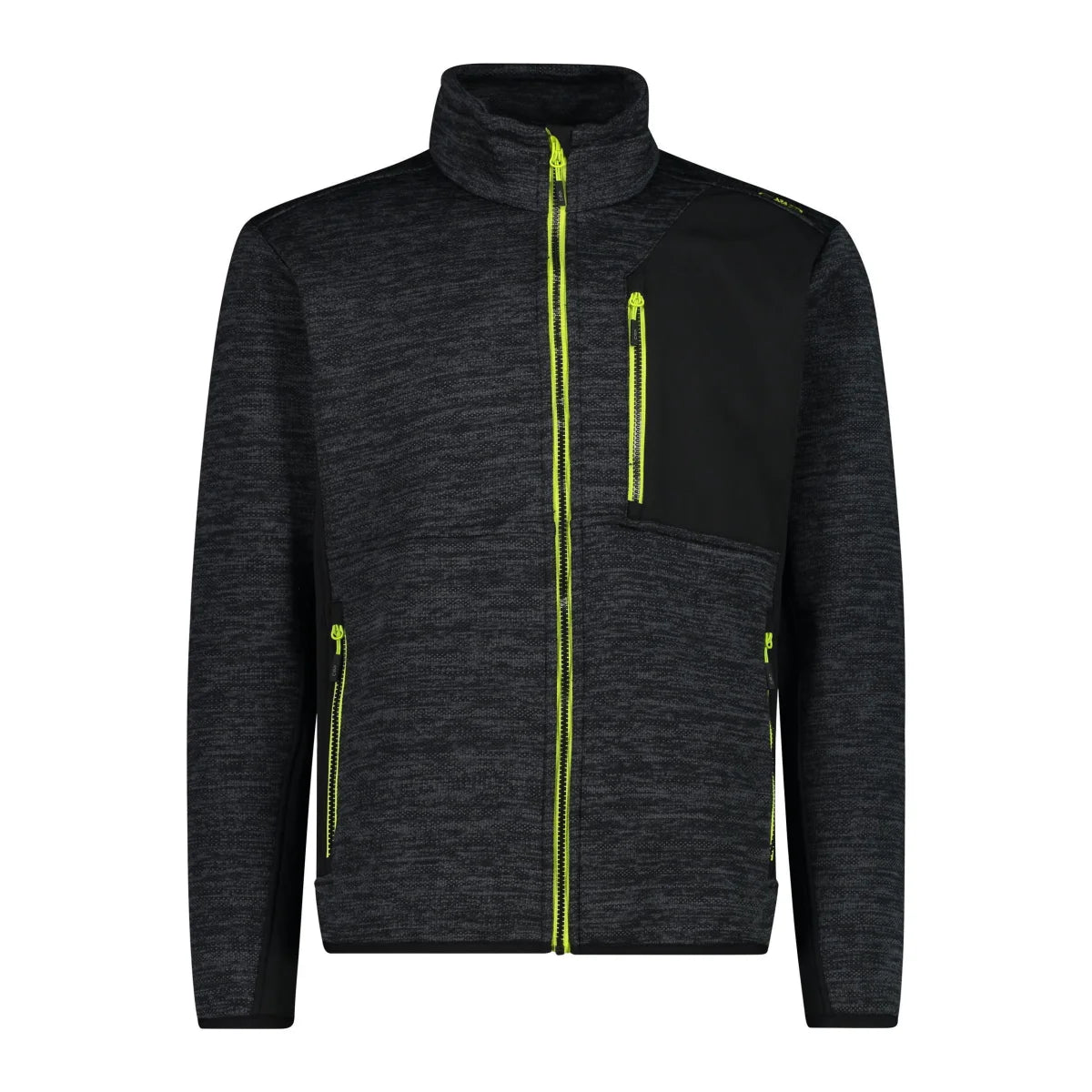 CMP Herren Jacquard Knit-Tech Jacke black melange – Vorderansicht mit Reißverschluss