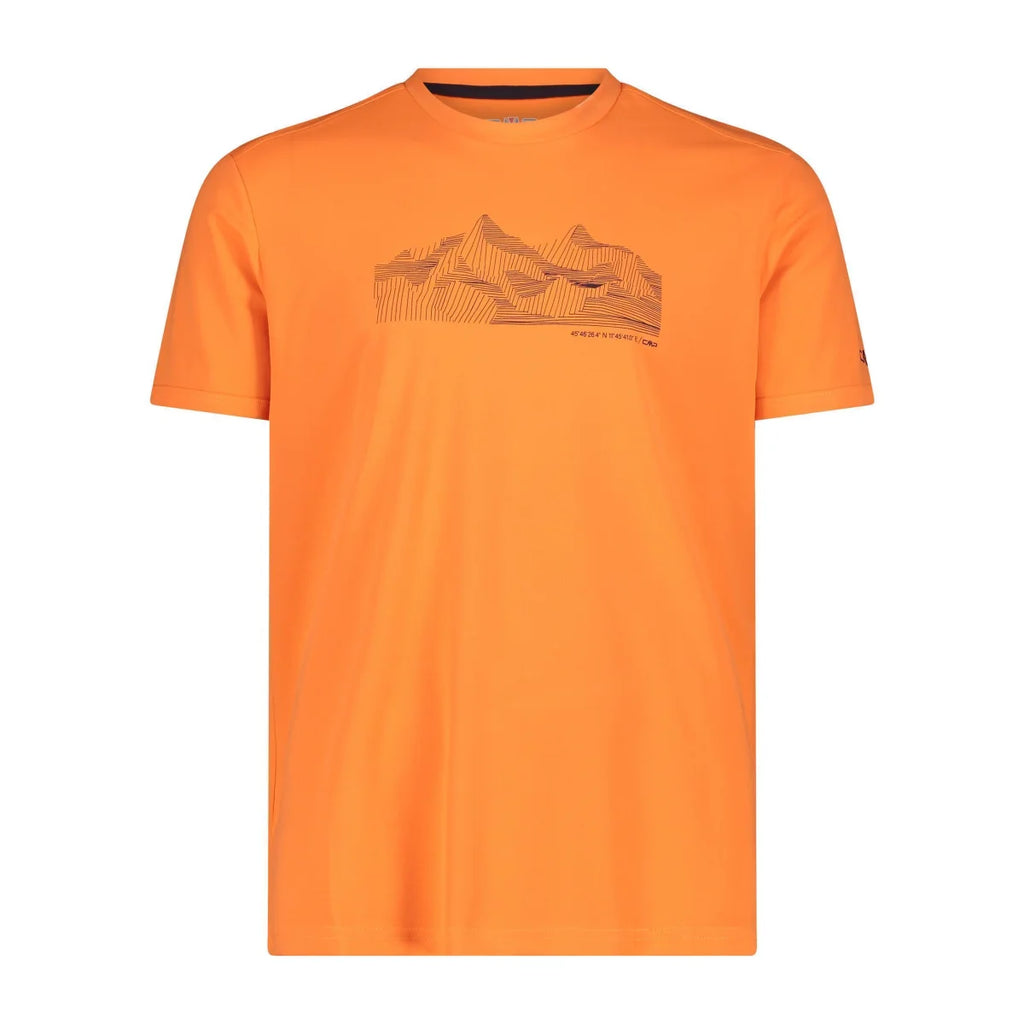 CMP Herren T-Shirt Adventure Print – Vorderansicht mit Rundhals und sportlichem Outdoor-Aufdruck in flame-antracite