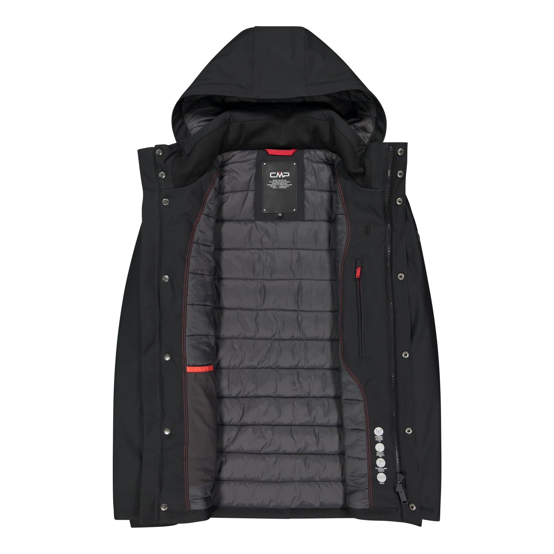 CMP Herren Snaps Hood wattierte Softshell Jacke 32K3227 anthracite