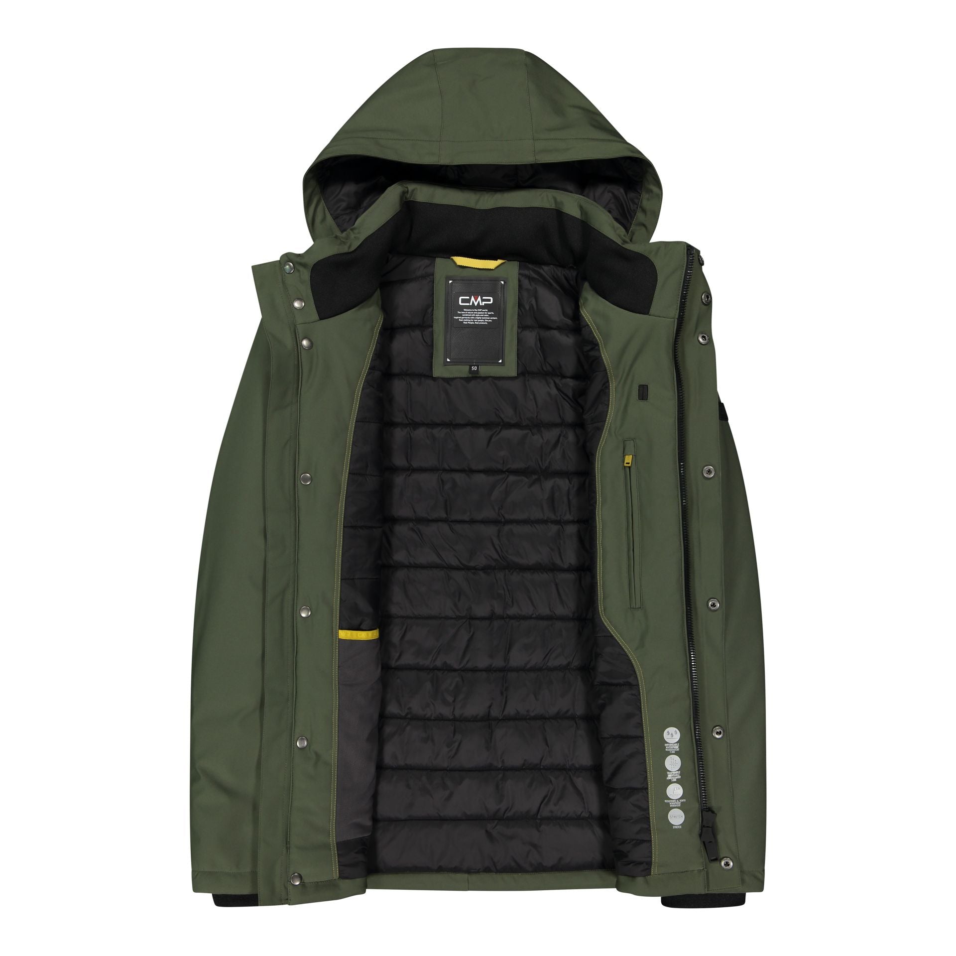 CMP Herren Snaps Hood wattierte Softshell Jacke 32K3227 oil green
