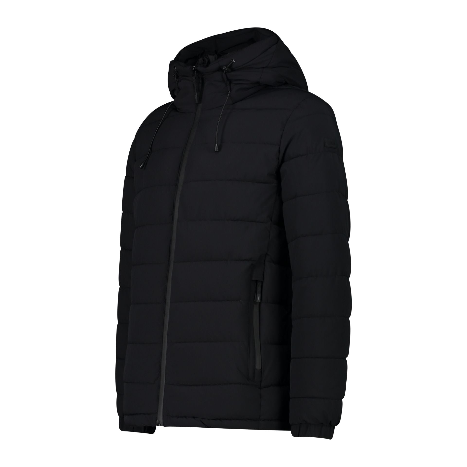 Seitenansicht – Schwarze Herren Steppjacke mit Reißverschlusstaschen