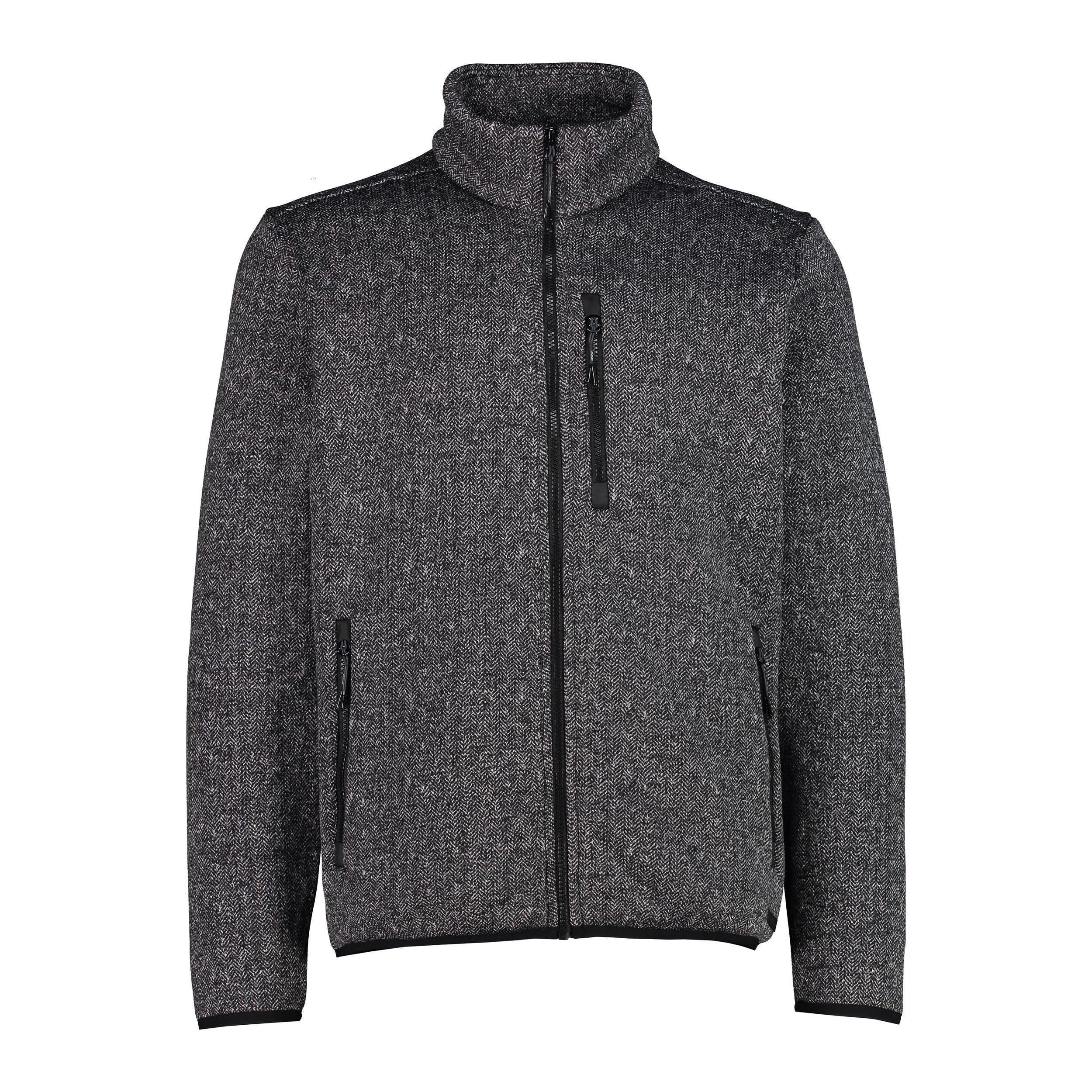 CMP Herren Strickfleece Jacke in coal melange – Vorderansicht mit Taschen