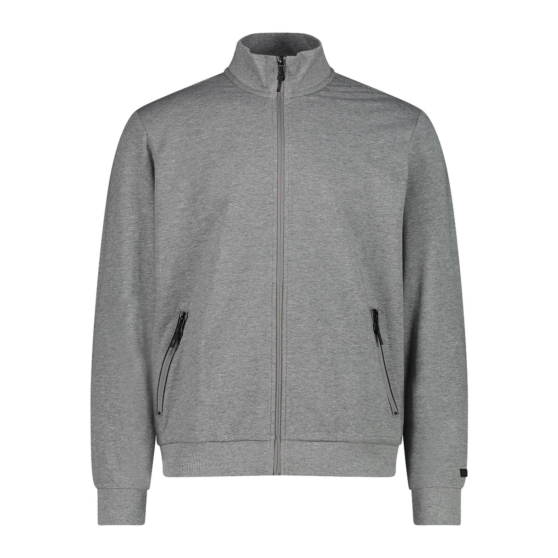 Herren Trainingsjacke in Grau meliert mit durchgehendem Reißverschluss und Taschen