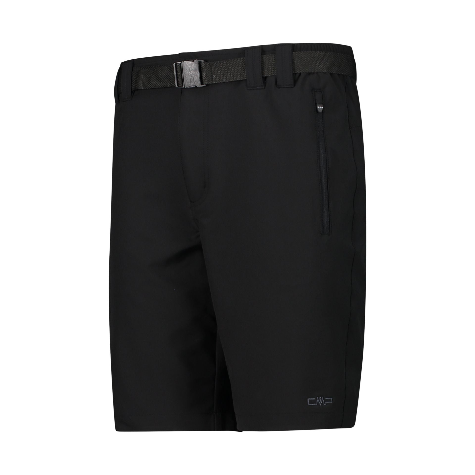 Seitenansicht schwarze Outdoor-Shorts mit Reißverschlusstaschen