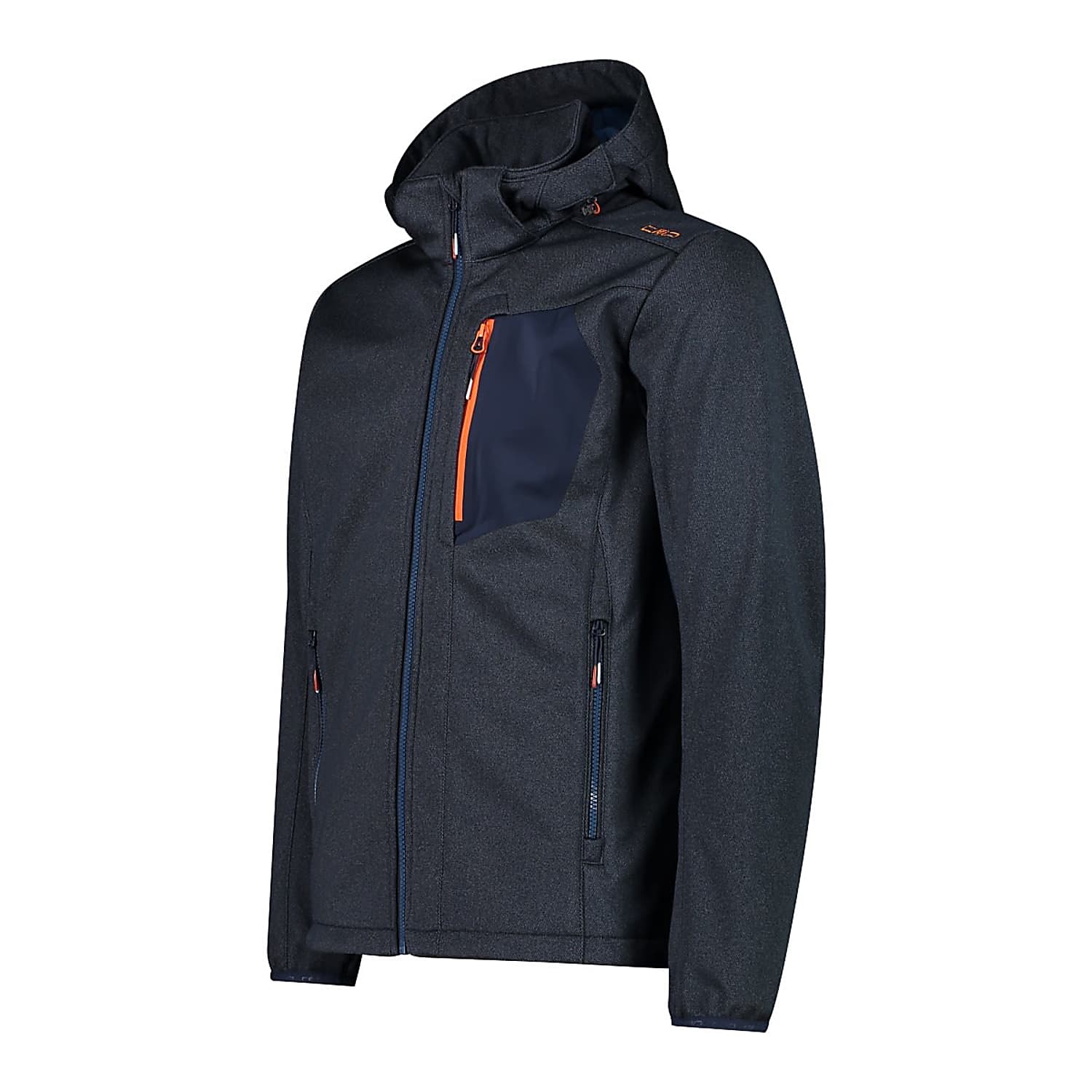 CMP Herren Zip Hood Melange Softshell Jacke 32A1737 black blue melange