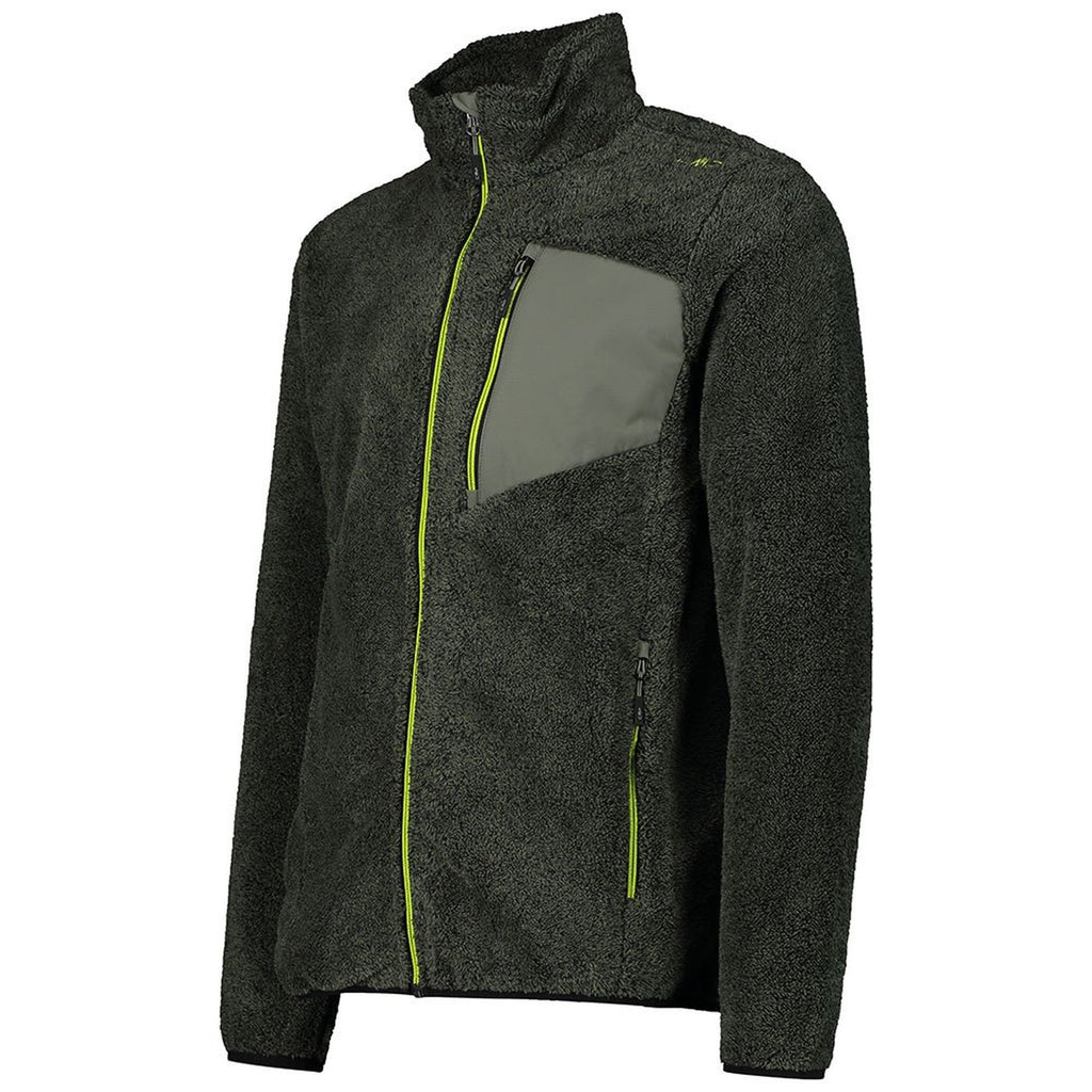 Seitenansicht der warmen Herren-Fleecejacke in kaki-acido