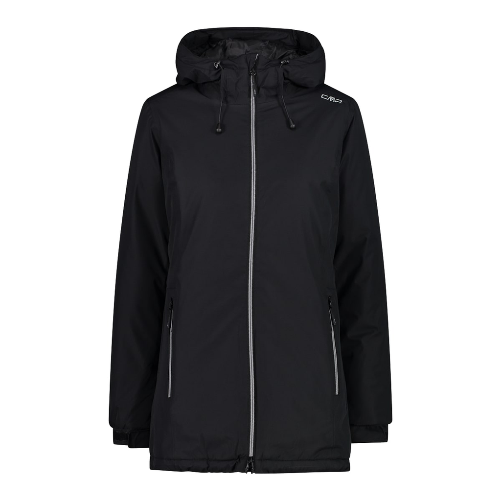 Damen Ripstop Winterjacke mit Kapuze in Schwarz – Vorderansicht