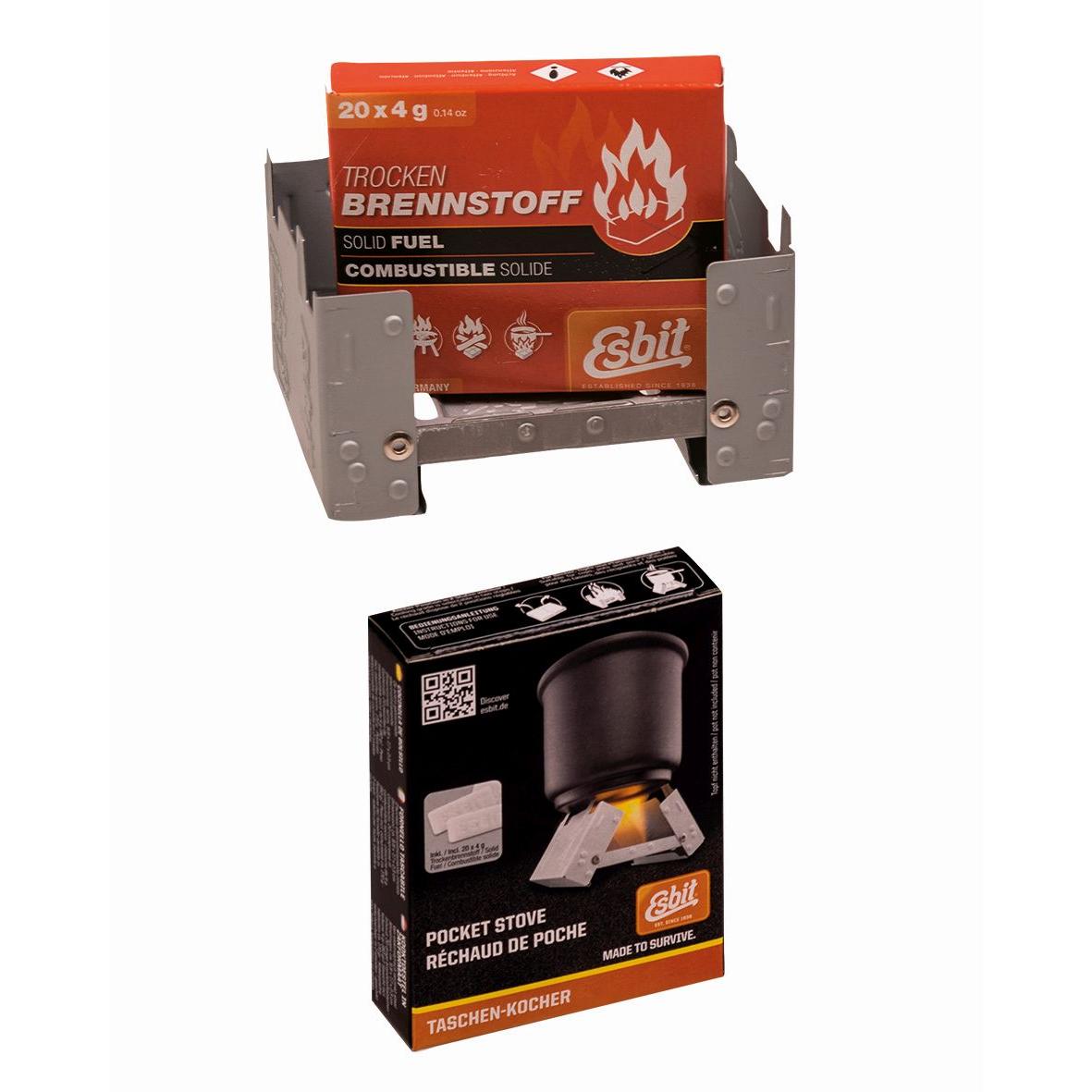 Vorderansicht des Esbit Klappkochers mit Trockenbrennstoff