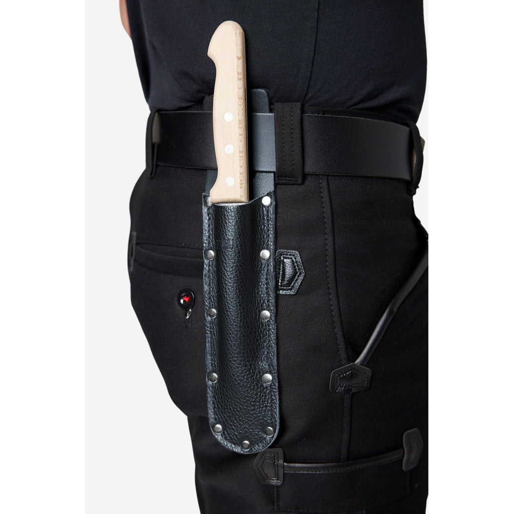 Seitenansicht lange Messertasche HENRIK aus Rindsleder