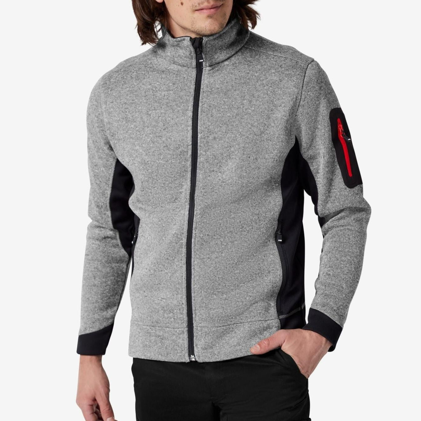Vorderansicht FHB Strick-Fleece-Jacke CHRISTOPH in Grau/Schwarz