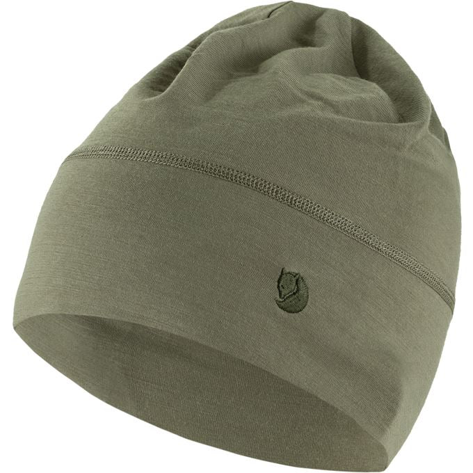 Vorderansicht der Fjällräven Abisko Lite Wool Beanie in Light Olive
