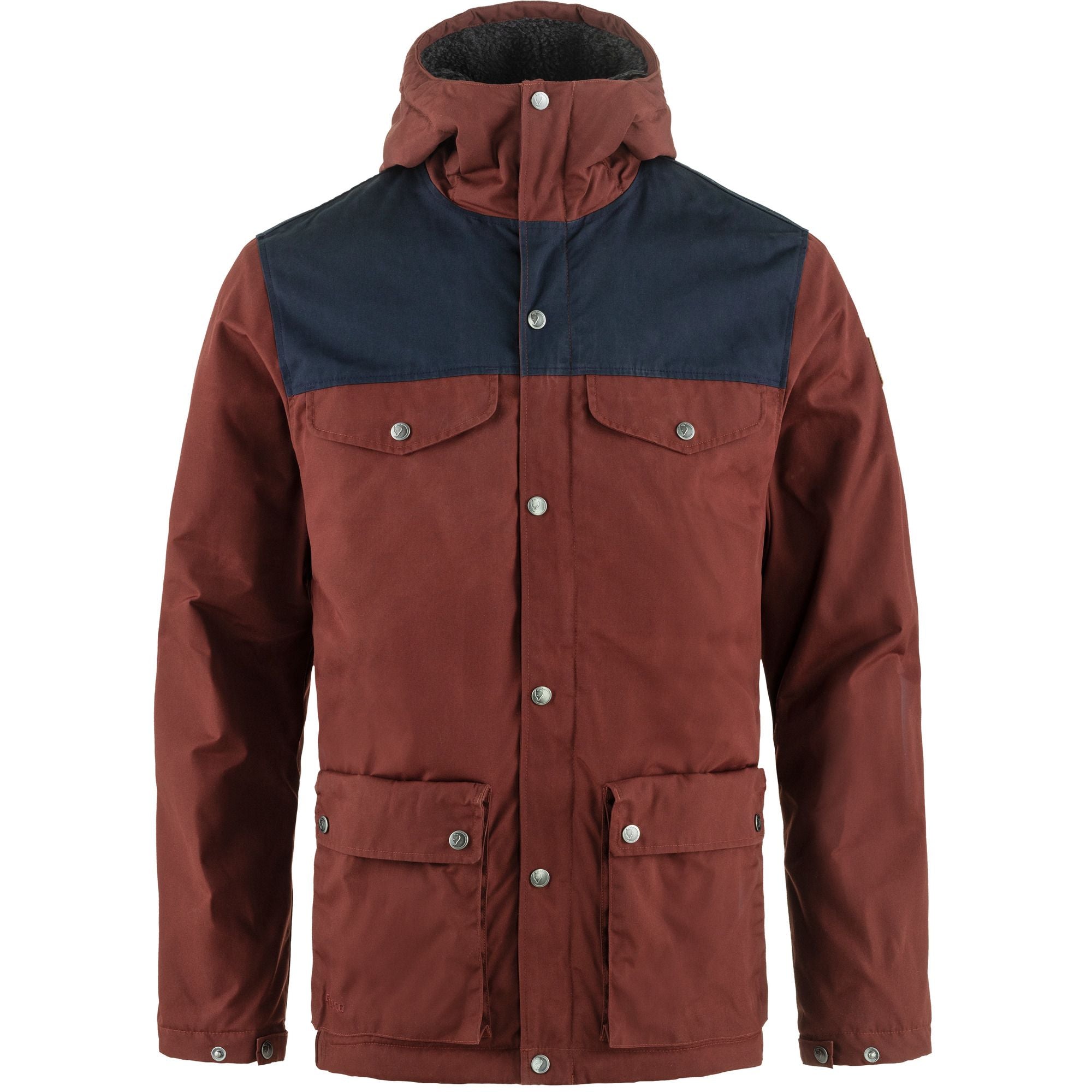Vorderansicht der Fjällräven Greenland Winter Jacket in Maroon-Dark Navy