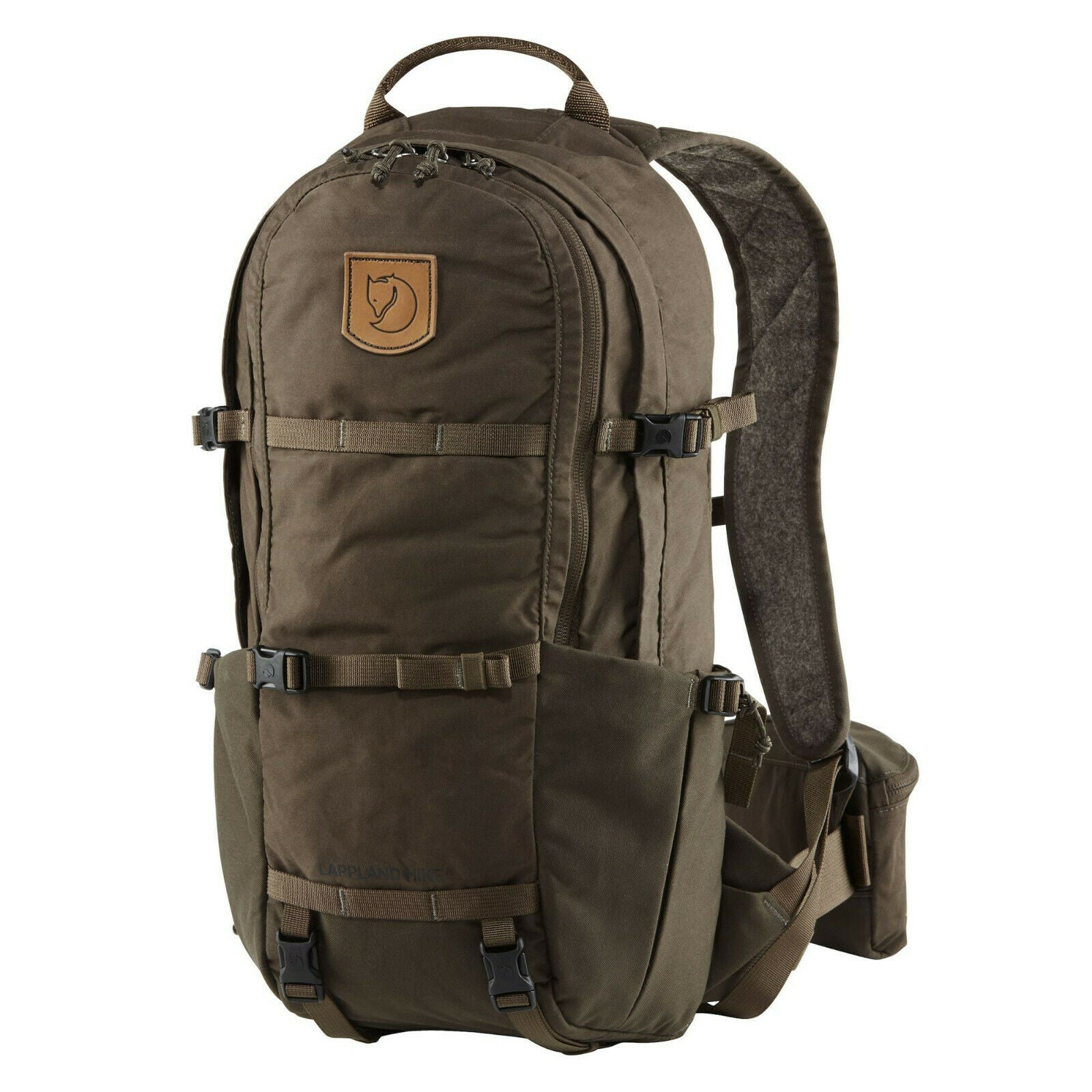 Vorderansicht des Fjällräven Lappland Hike 15 Jagdrucksacks in Dark Olive