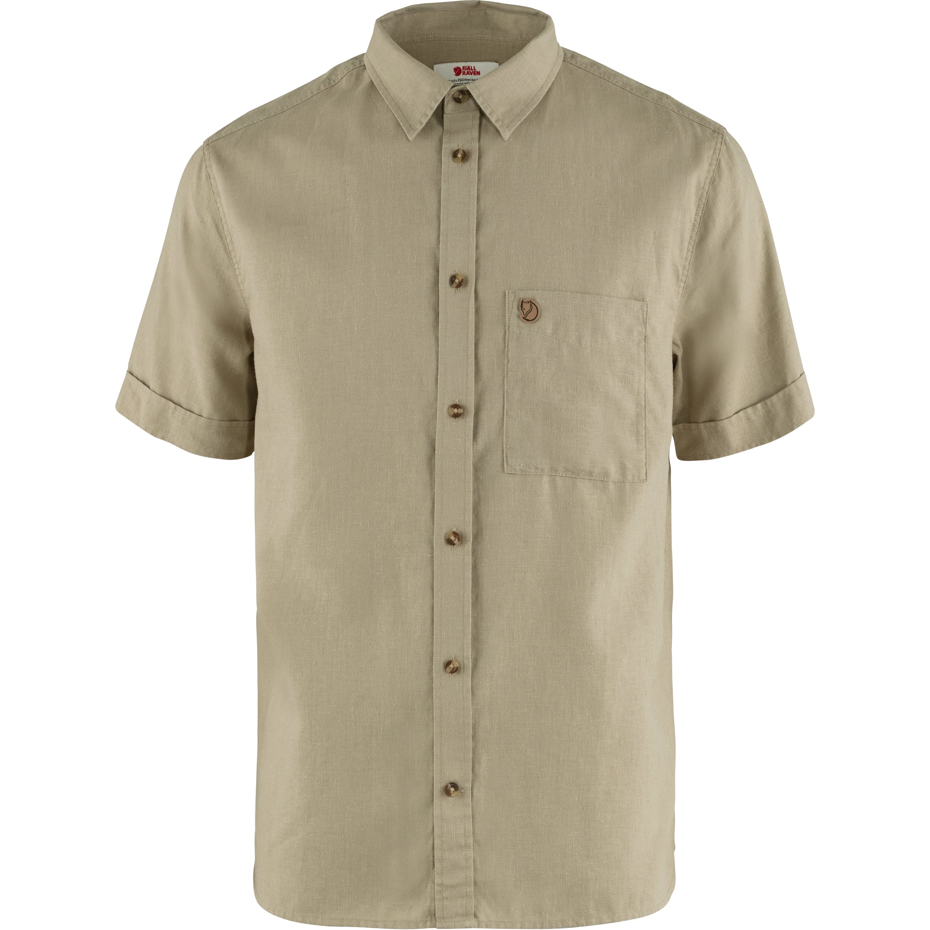 Vorderansicht Fjällräven Övik Travel Shirt SS Herren in sand stone