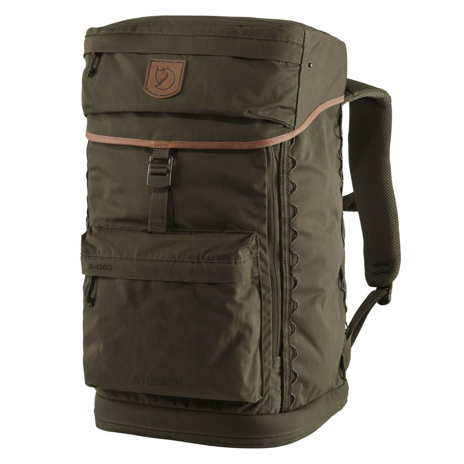 Fjällräven Jagdrucksack aus G-1000® HeavyDuty Eco S mit Fronttasche, Lederdetails und Deckelfach mit Sitzpolster
