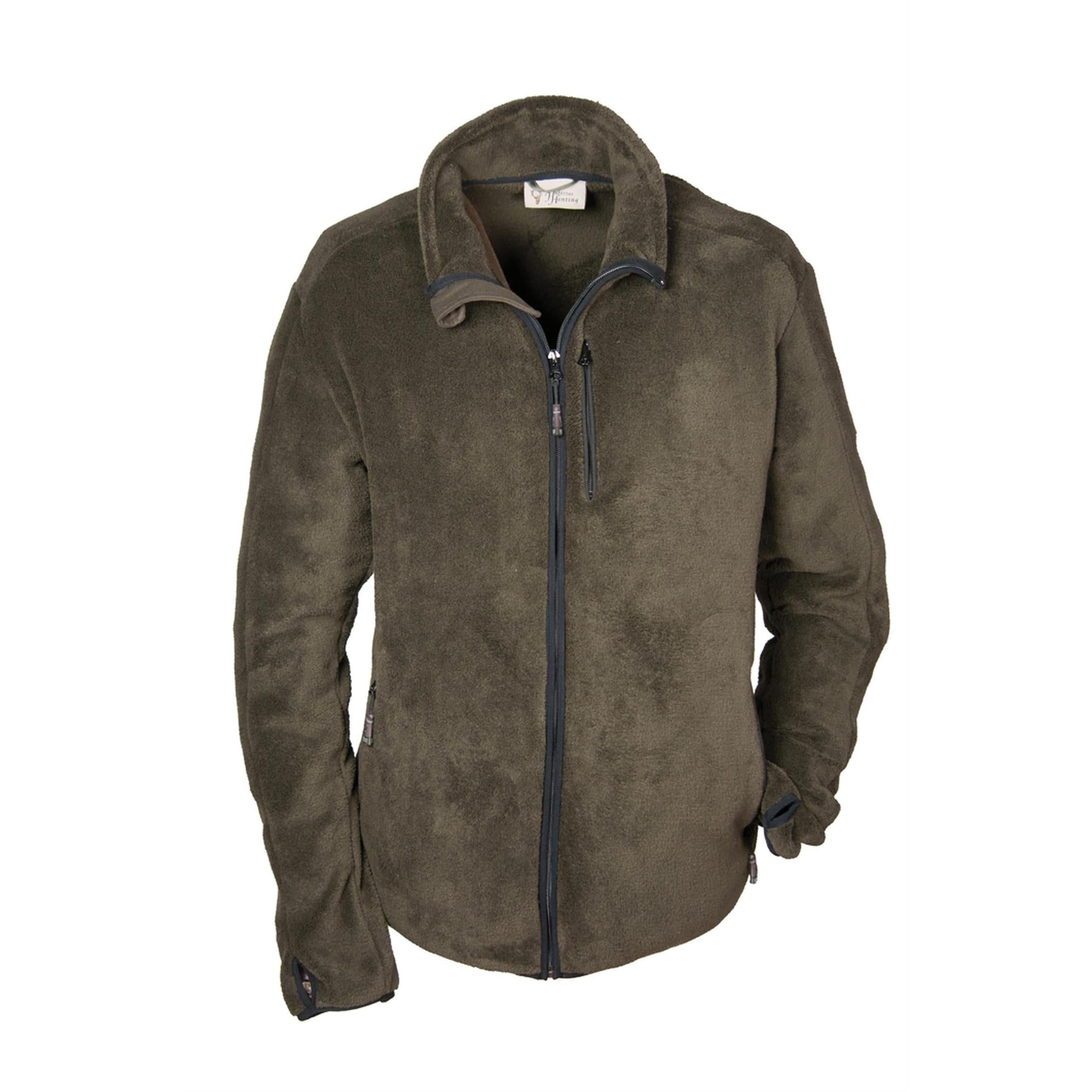 HUBERTUS Fleecejacke PIRIN – Vorderansicht mit Reißverschluss, Stehkragen und Taschen in dunkel-oliv