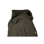 Fleece Hoodie oliv – Seitenprofil mit Kapuze & elastischem Ärmel