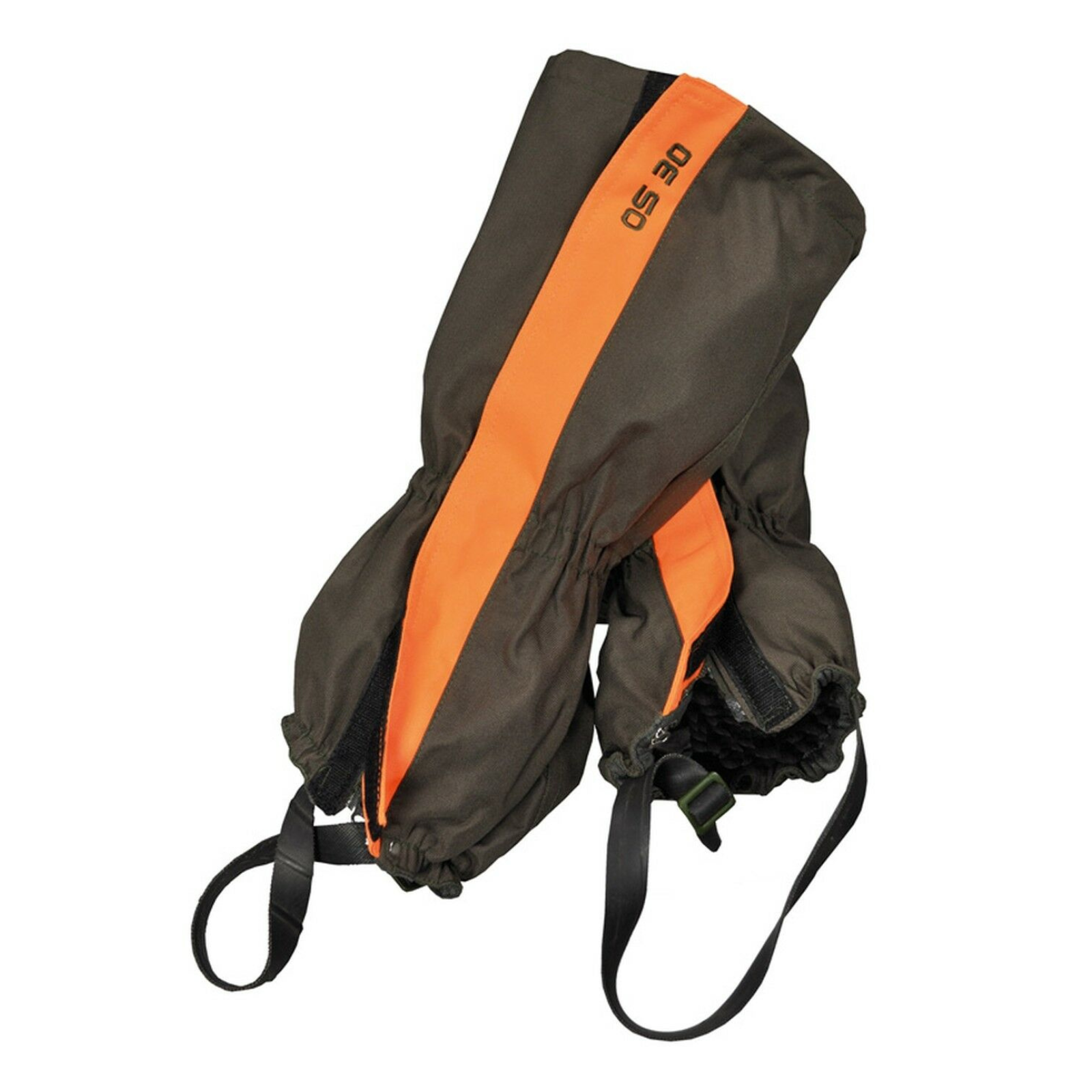 HUBERTUS Gamaschen DRÜCKJAGD oliv/orange mit Klett-Patte und OS30-Material, frontal fotografiert