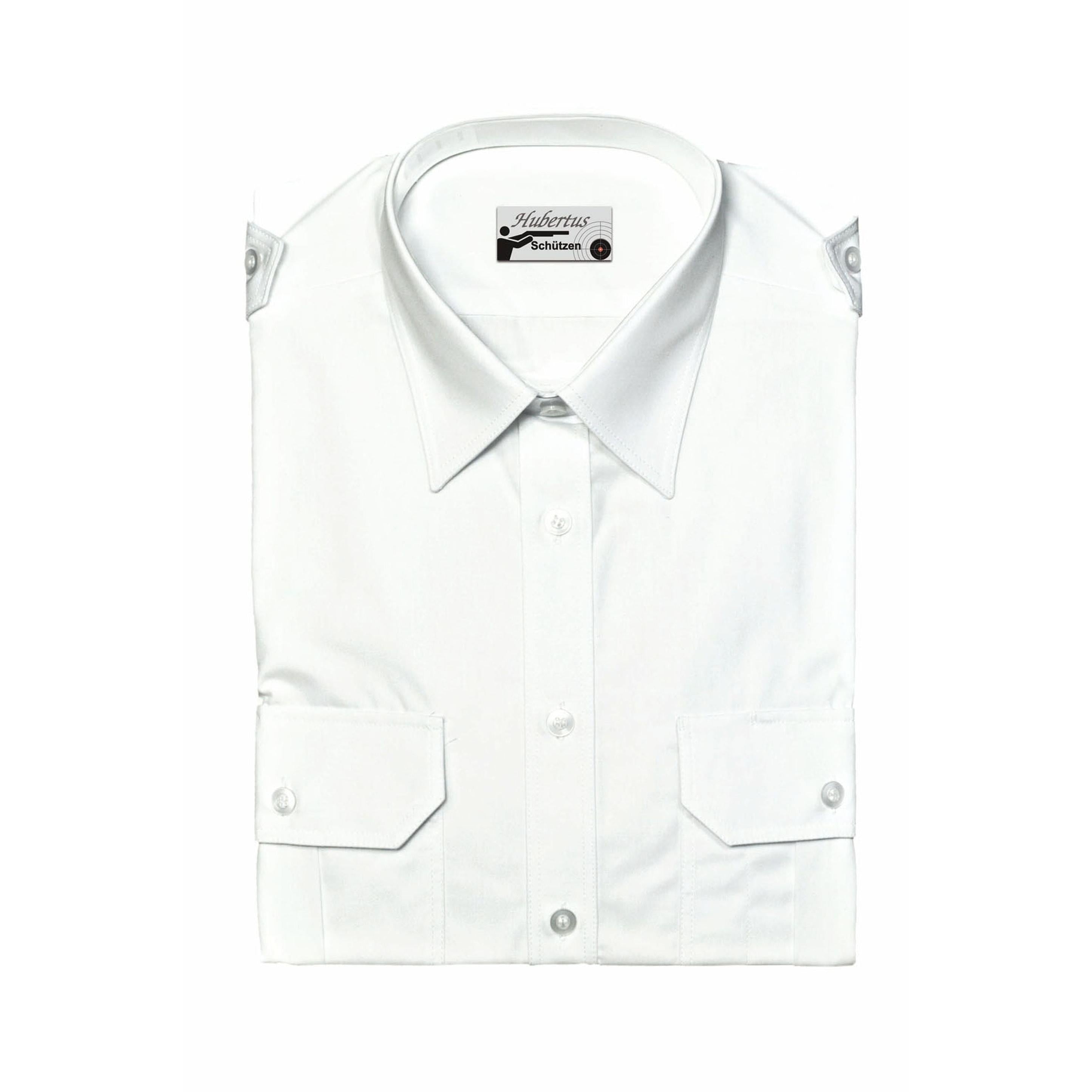 HUBERTUS Pilotenhemd Herren weiß – Vorderansicht mit 1/1 Arm, Schulterklappen und Brusttaschen